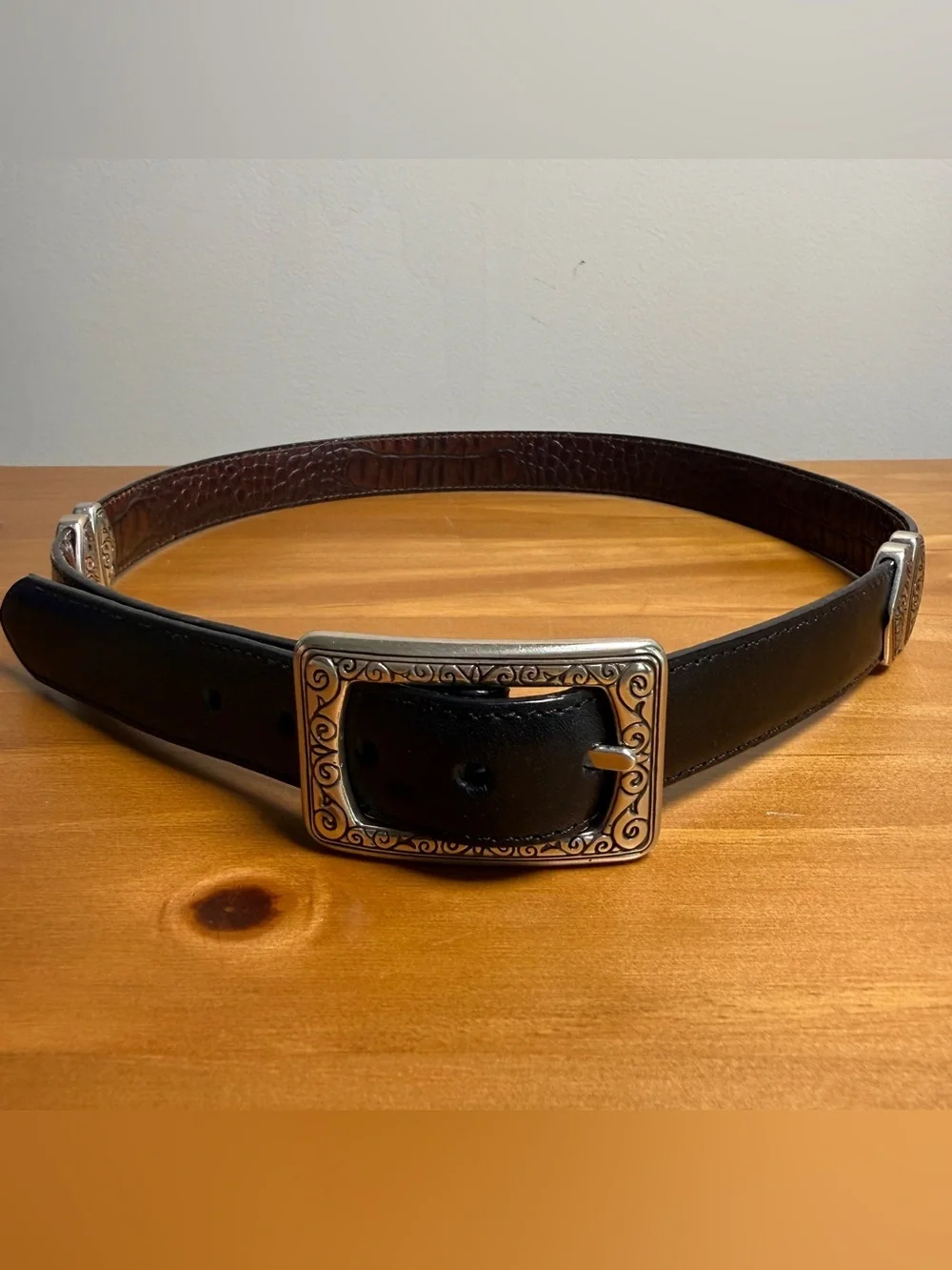 Brighton Reversible Belt | Brown Croc Emboss + Black | Size M/30 | Western Glam